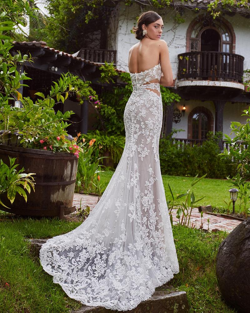 Lp2318 strapless boho wedding dress with lace and strapless neckline5